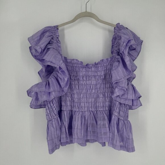 Banana Republic Top Women’s XL purple smocked ruffle off shoulder feminine party - Picture 2 of 6
